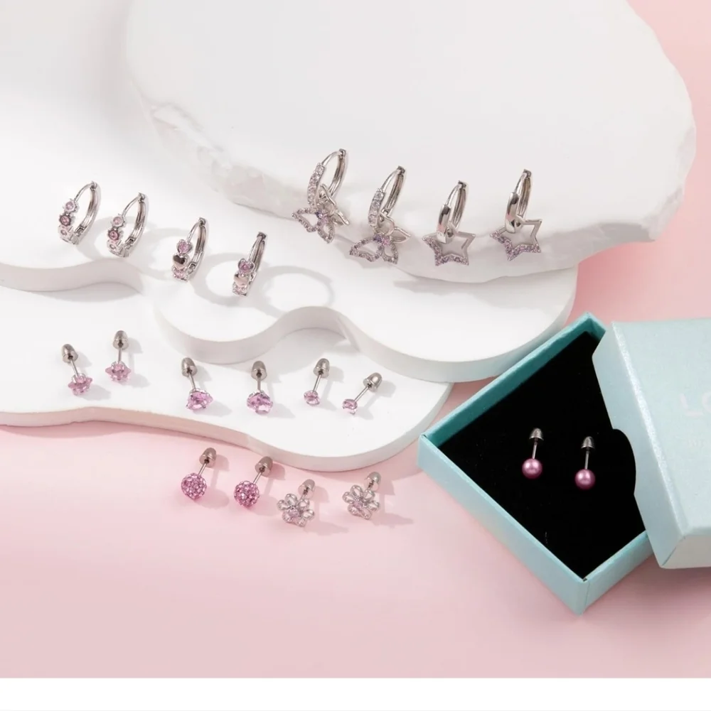 Elegant Pink and Silver Earring Set